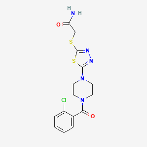molecular formula C15H16ClN5O2S2 B2874765 2-((5-(4-(2-Chlorobenzoyl)piperazin-1-yl)-1,3,4-thiadiazol-2-yl)thio)acetamide CAS No. 1105197-95-2