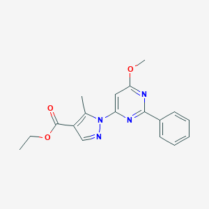 molecular formula C18H18N4O3 B287477 ethyl 1-(6-methoxy-2-phenyl-4-pyrimidinyl)-5-methyl-1H-pyrazole-4-carboxylate 
