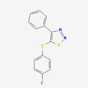 molecular formula C14H9FN2S2 B2874771 4-Fluorophenyl 4-phenyl-1,2,3-thiadiazol-5-yl sulfide CAS No. 338398-30-4