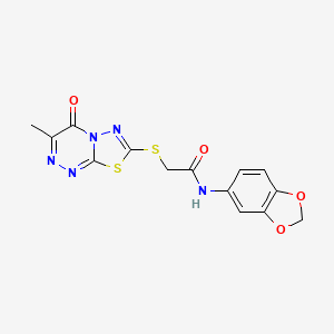 molecular formula C14H11N5O4S2 B2874787 N-(苯并[d][1,3]二氧杂环-5-基)-2-((3-甲基-4-氧代-4H-[1,3,4]噻二唑并[2,3-c][1,2,4]三嗪-7-基)硫代)乙酰胺 CAS No. 869074-00-0