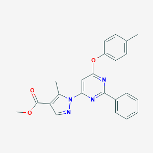 molecular formula C23H20N4O3 B287480 methyl5-methyl-1-[6-(4-methylphenoxy)-2-phenyl-4-pyrimidinyl]-1H-pyrazole-4-carboxylate 