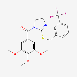 molecular formula C21H21F3N2O4S B2874804 (2-((3-(trifluoromethyl)benzyl)thio)-4,5-dihydro-1H-imidazol-1-yl)(3,4,5-trimethoxyphenyl)methanone CAS No. 851805-68-0
