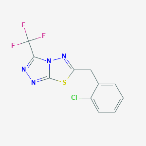 molecular formula C11H6ClF3N4S B287482 6-(2-Chlorobenzyl)-3-(trifluoromethyl)[1,2,4]triazolo[3,4-b][1,3,4]thiadiazole 
