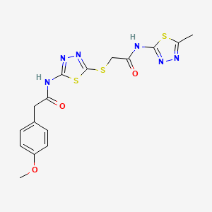 molecular formula C16H16N6O3S3 B2874840 2-(4-methoxyphenyl)-N-(5-((2-((5-methyl-1,3,4-thiadiazol-2-yl)amino)-2-oxoethyl)thio)-1,3,4-thiadiazol-2-yl)acetamide CAS No. 392318-90-0