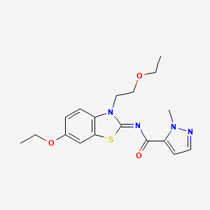 molecular formula C18H22N4O3S B2874854 (E)-N-(6-乙氧基-3-(2-乙氧基乙基)苯并[d]噻唑-2(3H)-亚烷基)-1-甲基-1H-吡唑-5-甲酰胺 CAS No. 1173453-80-9