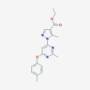 molecular formula C19H20N4O3 B287488 ethyl 5-methyl-1-[2-methyl-6-(4-methylphenoxy)-4-pyrimidinyl]-1H-pyrazole-4-carboxylate 