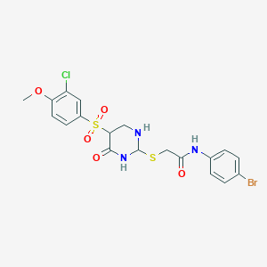 molecular formula C19H15BrClN3O5S2 B2874891 N-(4-bromophenyl)-2-{[5-(3-chloro-4-methoxybenzenesulfonyl)-6-oxo-1,6-dihydropyrimidin-2-yl]sulfanyl}acetamide CAS No. 931707-24-3