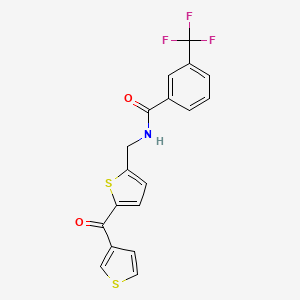 molecular formula C18H12F3NO2S2 B2874894 N-((5-(thiophene-3-carbonyl)thiophen-2-yl)methyl)-3-(trifluoromethyl)benzamide CAS No. 1797614-44-8