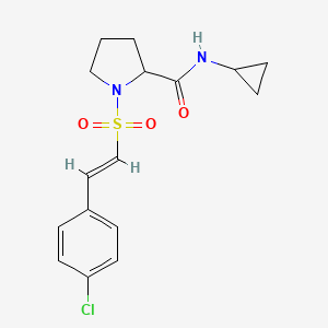 molecular formula C16H19ClN2O3S B2875003 1-[(E)-2-(4-Chlorophenyl)ethenyl]sulfonyl-N-cyclopropylpyrrolidine-2-carboxamide CAS No. 1192776-86-5