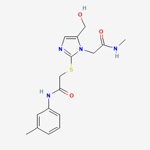 molecular formula C16H20N4O3S B2875011 2-((5-(羟甲基)-1-(2-(甲基氨基)-2-氧代乙基)-1H-咪唑-2-基)硫代)-N-(间甲苯基)乙酰胺 CAS No. 923195-18-0