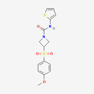 molecular formula C15H16N2O4S2 B2875019 3-((4-甲氧苯基)磺酰基)-N-(噻吩-2-基)氮杂环丁烷-1-甲酰胺 CAS No. 1704619-77-1