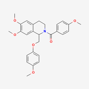 molecular formula C27H29NO6 B2875021 (6,7-二甲氧基-1-((4-甲氧基苯氧基)甲基)-3,4-二氢异喹啉-2(1H)-基)(4-甲氧基苯基)甲苯酮 CAS No. 486427-16-1