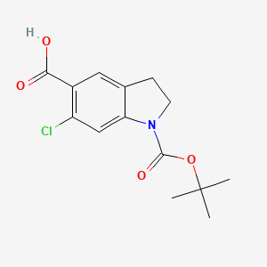 molecular formula C14H16ClNO4 B2875027 6-Chloro-1-[(2-methylpropan-2-yl)oxycarbonyl]-2,3-dihydroindole-5-carboxylic acid CAS No. 2248328-13-2