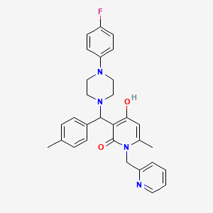 molecular formula C30H31FN4O2 B2875032 3-((4-(4-fluorophenyl)piperazin-1-yl)(p-tolyl)methyl)-4-hydroxy-6-methyl-1-(pyridin-2-ylmethyl)pyridin-2(1H)-one CAS No. 939244-25-4