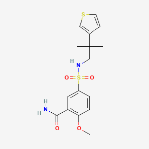 molecular formula C16H20N2O4S2 B2875033 2-methoxy-5-(N-(2-methyl-2-(thiophen-3-yl)propyl)sulfamoyl)benzamide CAS No. 2309604-07-5