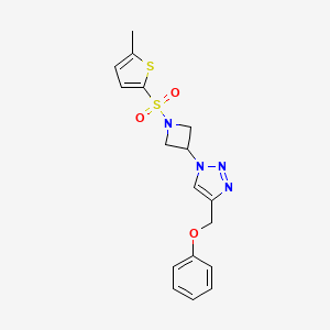 molecular formula C17H18N4O3S2 B2875037 1-(1-((5-methylthiophen-2-yl)sulfonyl)azetidin-3-yl)-4-(phenoxymethyl)-1H-1,2,3-triazole CAS No. 2034406-54-5