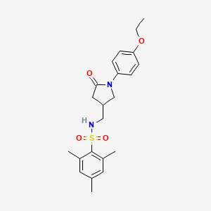 molecular formula C22H28N2O4S B2875038 N-((1-(4-ethoxyphenyl)-5-oxopyrrolidin-3-yl)methyl)-2,4,6-trimethylbenzenesulfonamide CAS No. 955255-15-9
