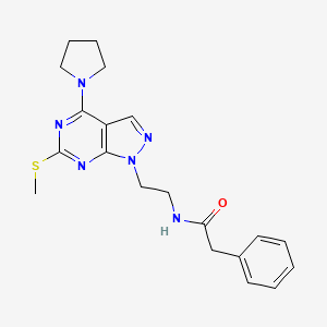 molecular formula C20H24N6OS B2875039 N-(2-(6-(methylthio)-4-(pyrrolidin-1-yl)-1H-pyrazolo[3,4-d]pyrimidin-1-yl)ethyl)-2-phenylacetamide CAS No. 946282-77-5