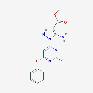 molecular formula C16H15N5O3 B287505 methyl 5-amino-1-(2-methyl-6-phenoxy-4-pyrimidinyl)-1H-pyrazole-4-carboxylate 