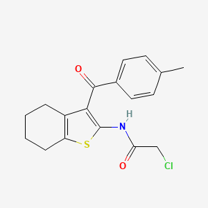 molecular formula C18H18ClNO2S B2875057 2-Chloro-N-[3-(4-methyl-benzoyl)-4,5,6,7-tetrahydro-benzo[b]thiophen-2-yl]-acetamide CAS No. 565180-45-2