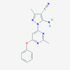 molecular formula C16H14N6O B287507 5-amino-3-methyl-1-(2-methyl-6-phenoxy-4-pyrimidinyl)-1H-pyrazole-4-carbonitrile 
