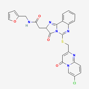 molecular formula C26H19ClN6O4S B2875075 2-[5-[(7-chloro-4-oxopyrido[1,2-a]pyrimidin-2-yl)methylsulfanyl]-3-oxo-2H-imidazo[1,2-c]quinazolin-2-yl]-N-(furan-2-ylmethyl)acetamide CAS No. 1024317-69-8
