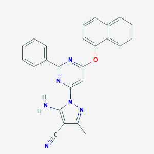 molecular formula C25H18N6O B287508 5-amino-3-methyl-1-[6-(1-naphthyloxy)-2-phenyl-4-pyrimidinyl]-1H-pyrazole-4-carbonitrile 