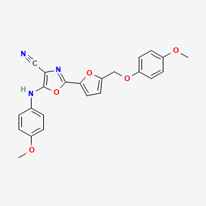 molecular formula C23H19N3O5 B2875086 2-(5-((4-Methoxyphenoxy)methyl)furan-2-yl)-5-((4-methoxyphenyl)amino)oxazole-4-carbonitrile CAS No. 941912-16-9