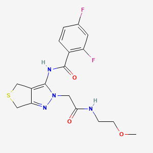 molecular formula C17H18F2N4O3S B2875104 2,4-二氟-N-(2-(2-((2-甲氧基乙基)氨基)-2-氧代乙基)-4,6-二氢-2H-噻吩并[3,4-c]吡唑-3-基)苯甲酰胺 CAS No. 1105248-65-4