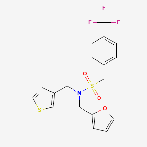 molecular formula C18H16F3NO3S2 B2875160 N-(呋喃-2-基甲基)-N-(噻吩-3-基甲基)-1-(4-(三氟甲基)苯基)甲磺酰胺 CAS No. 1396847-60-1