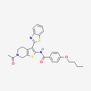 molecular formula C27H27N3O3S2 B2875168 N-(6-acetyl-3-(benzo[d]thiazol-2-yl)-4,5,6,7-tetrahydrothieno[2,3-c]pyridin-2-yl)-4-butoxybenzamide CAS No. 864859-48-3