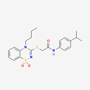 molecular formula C22H27N3O3S2 B2875184 2-[(4-butyl-1,1-dioxido-4H-1,2,4-benzothiadiazin-3-yl)thio]-N-(4-isopropylphenyl)acetamide CAS No. 892361-20-5