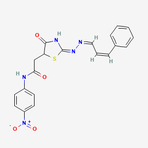 molecular formula C20H17N5O4S B2875191 N-(4-硝基苯基)-2-((E)-4-氧代-2-((Z)-((Z)-3-苯烯丙基亚lidene)肼基)噻唑烷-5-基)乙酰胺 CAS No. 781657-10-1