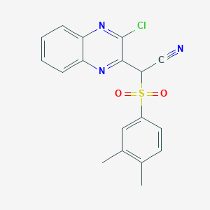 molecular formula C18H14ClN3O2S B2875197 2-(3-Chloroquinoxalin-2-yl)-2-(3,4-dimethylbenzenesulfonyl)acetonitrile CAS No. 730981-89-2