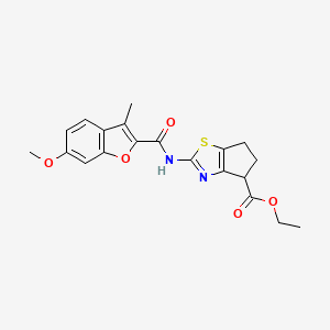 molecular formula C20H20N2O5S B2875213 2-(6-甲氧基-3-甲基苯并呋喃-2-甲酰胺)-5,6-二氢-4H-环戊[d]噻唑-4-甲酸乙酯 CAS No. 1219904-21-8