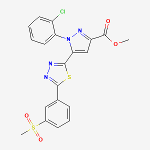 molecular formula C20H15ClN4O4S2 B2875247 methyl 1-(2-chlorophenyl)-5-(5-(3-(methylsulfonyl)phenyl)-1,3,4-thiadiazol-2-yl)-1H-pyrazole-3-carboxylate CAS No. 1454288-71-1