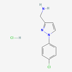 molecular formula C10H11Cl2N3 B2875286 [1-(4-氯苯基)吡唑-3-基]甲胺；盐酸盐 CAS No. 2378507-21-0