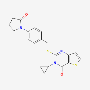 molecular formula C20H19N3O2S2 B2875289 3-cyclopropyl-2-{[4-(2-oxopyrrolidin-1-yl)benzyl]sulfanyl}thieno[3,2-d]pyrimidin-4(3H)-one CAS No. 1326875-40-4