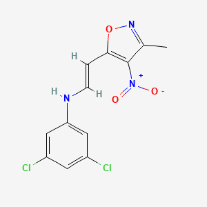 molecular formula C12H9Cl2N3O3 B2875290 3,5-二氯-N-[(E)-2-(3-甲基-4-硝基-1,2-恶唑-5-基)乙烯基]苯胺 CAS No. 240799-67-1