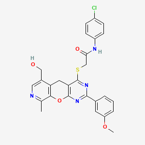 N-(4-chlorophenyl)-2-((6-(hydroxymethyl)-2-(3-methoxyphenyl)-9-methyl-5H-pyrido[4',3':5,6]pyrano[2,3-d]pyrimidin-4-yl)thio)acetamide