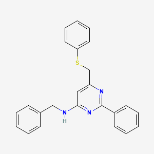 molecular formula C24H21N3S B2875327 N-苄基-2-苯基-6-[(苯硫基)甲基]-4-嘧啶胺 CAS No. 303147-76-4