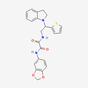 molecular formula C23H21N3O4S B2875352 N1-(benzo[d][1,3]dioxol-5-yl)-N2-(2-(indolin-1-yl)-2-(thiophen-2-yl)ethyl)oxalamide CAS No. 898424-38-9