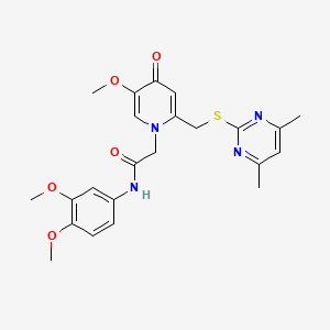 molecular formula C23H26N4O5S B2875355 N-(3,4-dimethoxyphenyl)-2-(2-(((4,6-dimethylpyrimidin-2-yl)thio)methyl)-5-methoxy-4-oxopyridin-1(4H)-yl)acetamide CAS No. 920200-95-9
