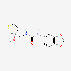 molecular formula C14H18N2O4S B2875382 1-(Benzo[d][1,3]dioxol-5-yl)-3-((3-methoxytetrahydrothiophen-3-yl)methyl)urea CAS No. 1448077-53-9