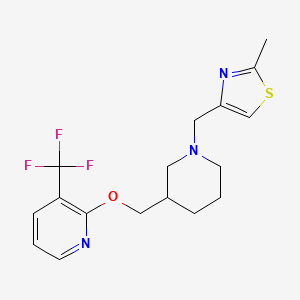 molecular formula C17H20F3N3OS B2875402 2-Methyl-4-[[3-[[3-(trifluoromethyl)pyridin-2-yl]oxymethyl]piperidin-1-yl]methyl]-1,3-thiazole CAS No. 2379977-38-3