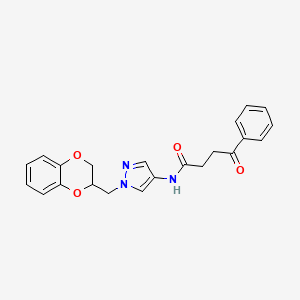 molecular formula C22H21N3O4 B2875406 N-(1-((2,3-dihydrobenzo[b][1,4]dioxin-2-yl)methyl)-1H-pyrazol-4-yl)-4-oxo-4-phenylbutanamide CAS No. 1795194-20-5
