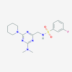 molecular formula C17H23FN6O2S B2875408 N-((4-(dimethylamino)-6-(piperidin-1-yl)-1,3,5-triazin-2-yl)methyl)-3-fluorobenzenesulfonamide CAS No. 2034407-16-2