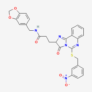 molecular formula C28H23N5O6S B2875411 N-[(2H-1,3-苯并二氧杂环-5-基)甲基]-3-(5-{[(3-硝基苯基)甲基]硫烷基}-3-氧代-2H,3H-咪唑并[1,2-c]喹唑啉-2-基)丙酰胺 CAS No. 1028072-45-8