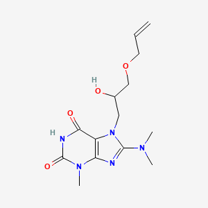 molecular formula C14H21N5O4 B2875422 8-(Dimethylamino)-7-(2-hydroxy-3-prop-2-enoxypropyl)-3-methylpurine-2,6-dione CAS No. 876893-74-2