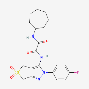 molecular formula C20H23FN4O4S B2875443 N1-cycloheptyl-N2-(2-(4-fluorophenyl)-5,5-dioxido-4,6-dihydro-2H-thieno[3,4-c]pyrazol-3-yl)oxalamide CAS No. 899989-55-0